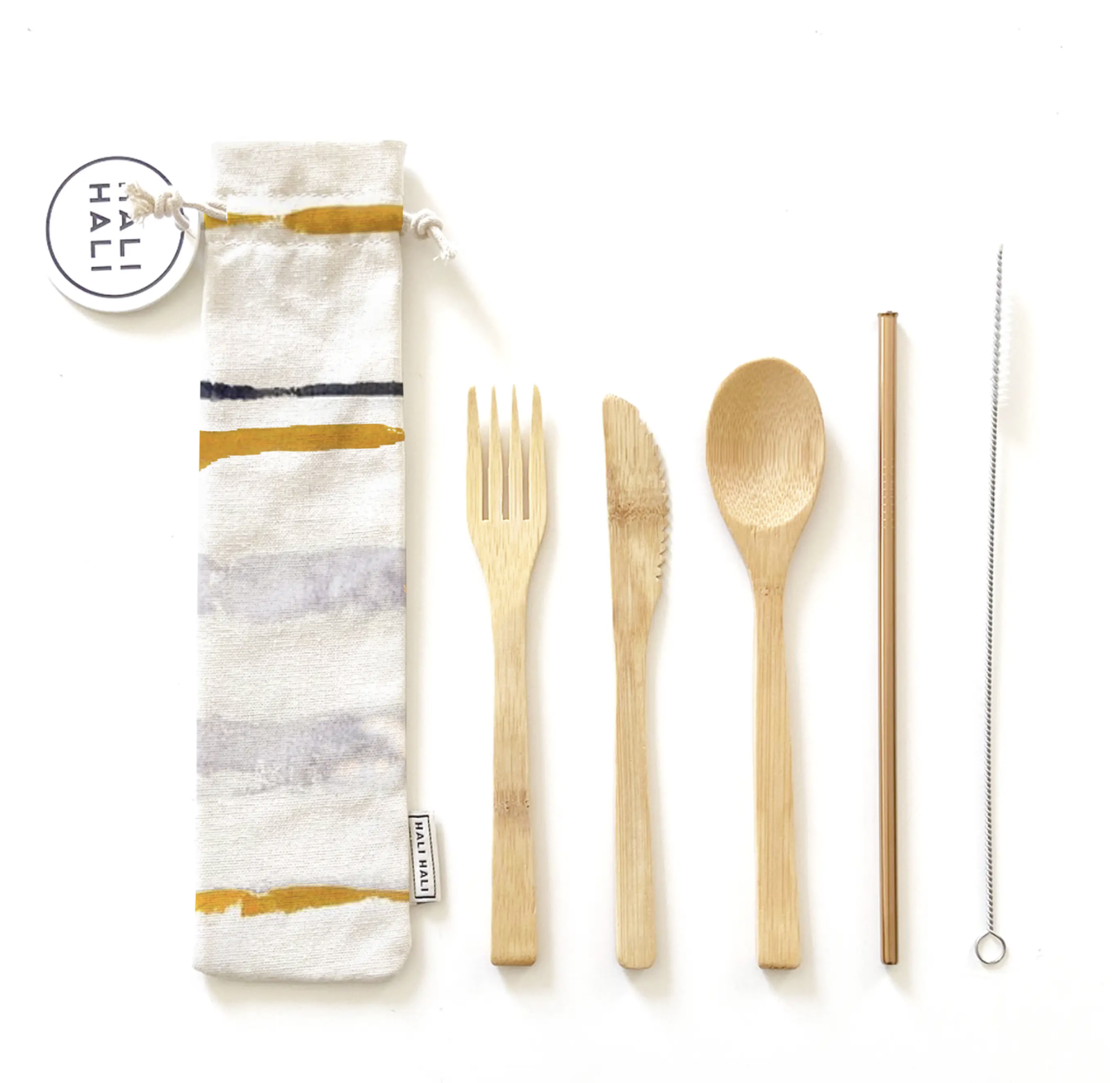 Hand Painted Reusable Cutlery Pouch- Lined Up (6pc)