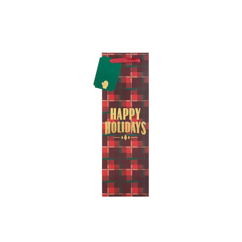 Plaid Happy Holidays Bottle Bag