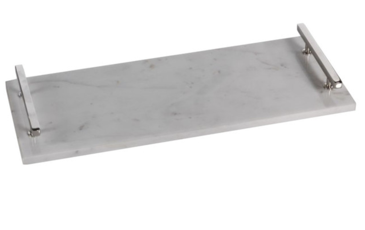 Rectangular Marble Tray with Silver Handle