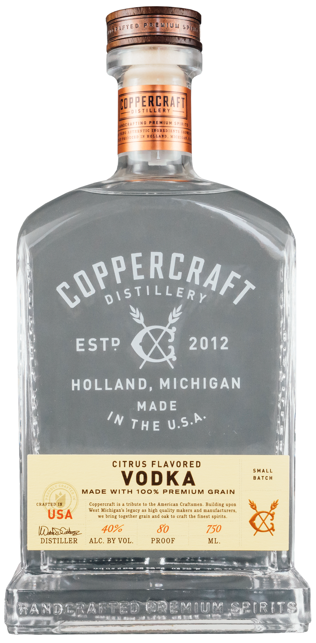 Coppercraft Distillery Citrus Vodka, Michigan, USA (750ml)