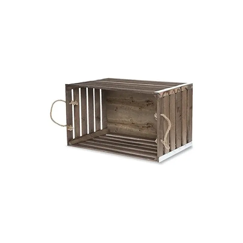 Wood Crate with Rope Handles & Metal Corners