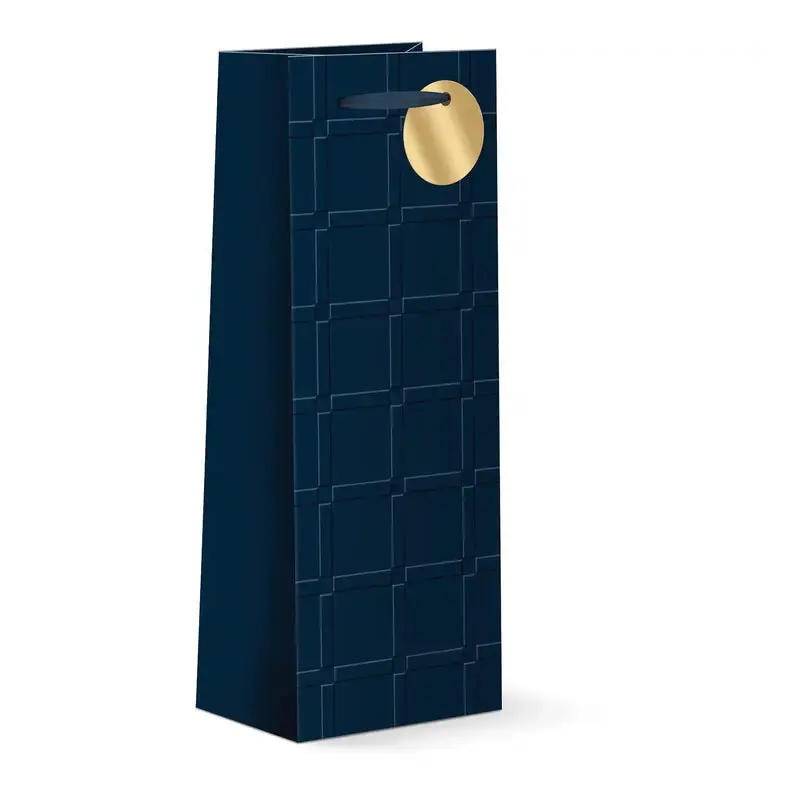 Navy Windowpane Wine Bag