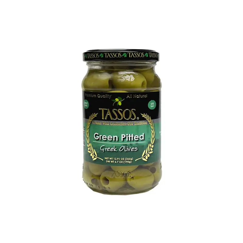 Tassos Green Pitted Olives 366G