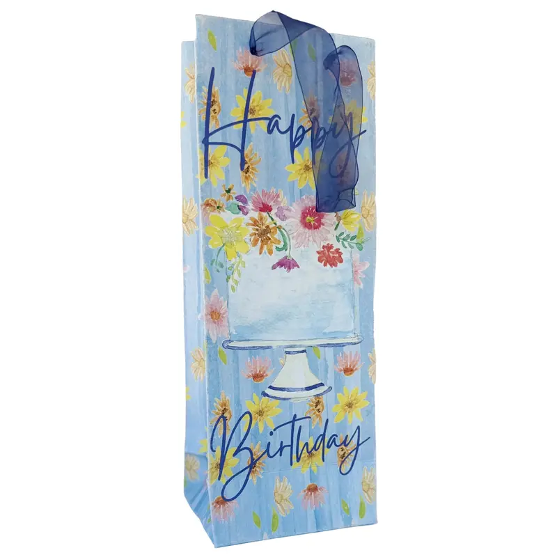 Floral Birthday Cake Paper Wine Bag