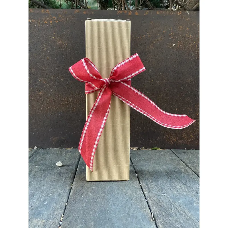 Kraft 1 bottle Textured Box with Ribbon