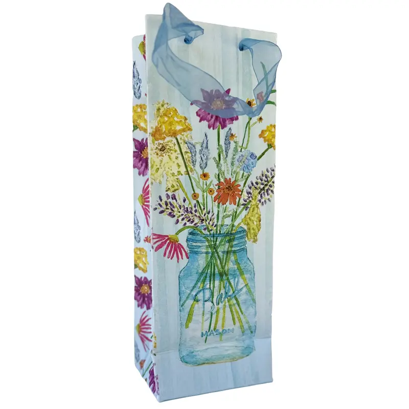 Wildflowers In a Mason Jar Paper Wine Bag